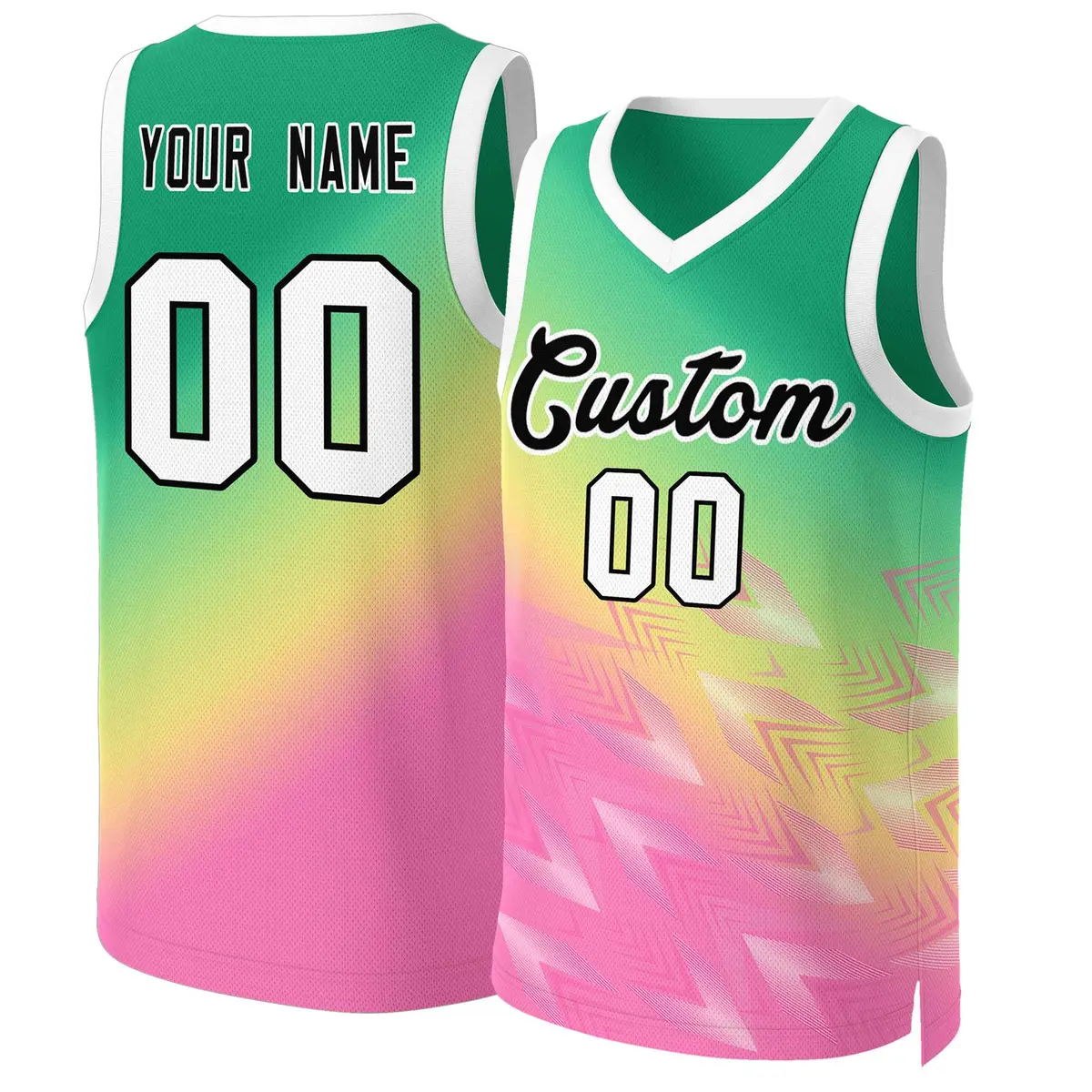 Kelly Green Pink-Black Gradient Slash Basketball Jersey