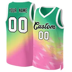 Kelly Green Pink-Black Gradient Slash Basketball Jersey