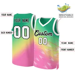 Kelly Green Pink-Black Gradient Slash Basketball Jersey 2