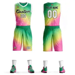 Kelly Green Pink-Black Gradient Slash Basketball Jersey