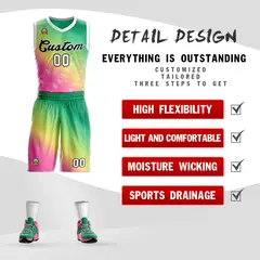 Kelly Green Pink-Black Gradient Slash Basketball Jersey 2