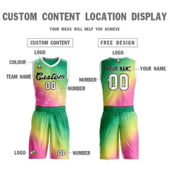 Kelly Green Pink-Black Gradient Slash Basketball Jersey 3