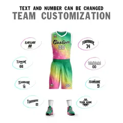 Kelly Green Pink-Black Gradient Slash Basketball Jersey 4
