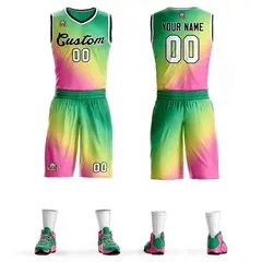 Kelly Green Pink-Black Gradient Slash Basketball Jersey