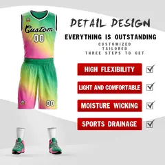 Kelly Green Pink-Black Gradient Slash Basketball Jersey 2