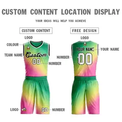 Kelly Green Pink-Black Gradient Slash Basketball Jersey 3