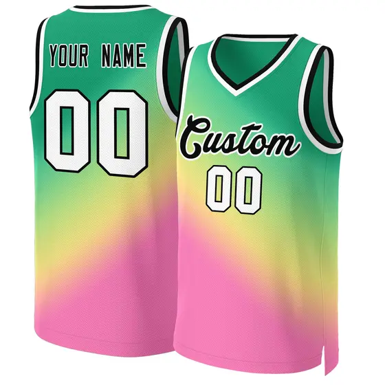 Kelly Green Pink-Black Gradient Slash Basketball Jersey
