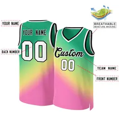 Kelly Green Pink-Black Gradient Slash Basketball Jersey 2