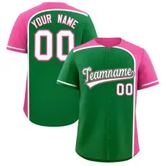 Kelly Green Pink Color Block Authentic Baseball Jersey 1