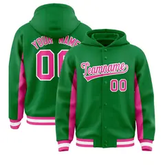 Kelly Green Pink Color Block Varsity Letterman Jacket Hoodie 1