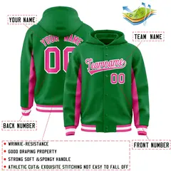 Kelly Green Pink Color Block Varsity Letterman Jacket Hoodie 4