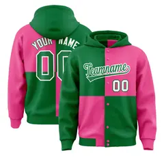 Kelly Green Pink Color Block Varsity Letterman Jacket Hoodie 1