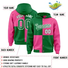 Kelly Green Pink Color Block Varsity Letterman Jacket Hoodie 4