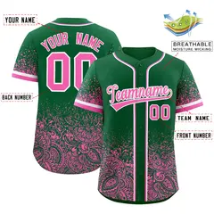 Kelly Green Pink Floral Gradient Full Button Baseball Jersey 2