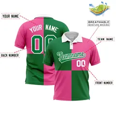 Kelly Green Pink Four Squares Performance Polo Shirt 2