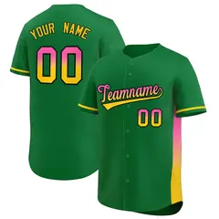 Kelly Green Pink-Gold Gradient Side Baseball Jersey 1