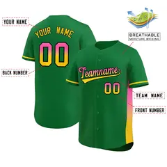 Kelly Green Pink-Gold Gradient Side Baseball Jersey 2