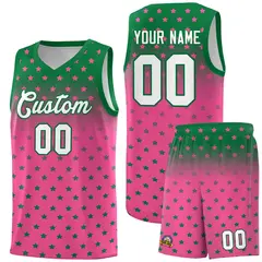Kelly Green Pink Gradient Star Pattern Basketball Jersey Sets 1