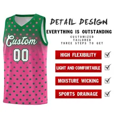 Kelly Green Pink Gradient Star Pattern Basketball Jersey Sets 2