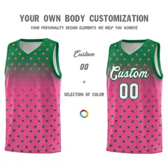 Kelly Green Pink Gradient Star Pattern Basketball Jersey Sets 3