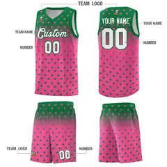 Kelly Green Pink Gradient Star Pattern Basketball Jersey Sets 5