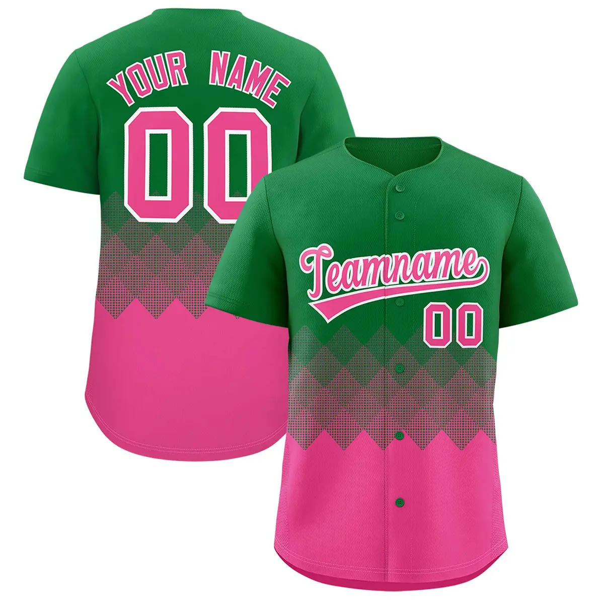 Kelly Green Pink Grid Blur Pattern Baseball Jersey