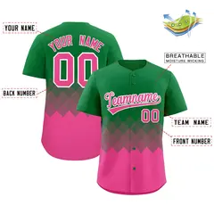Kelly Green Pink Grid Blur Pattern Baseball Jersey 2