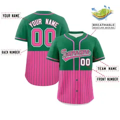 Kelly Green Pink Half Stripe Authentic Baseball Jersey 2