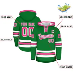 Kelly Green Pink Lace-Up Neck Hockey Hoodie 2