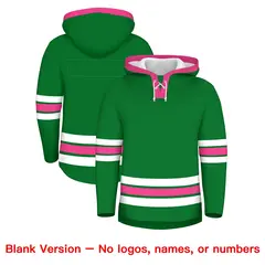 Kelly Green Pink Lace-Up Neck Hockey Hoodie 7