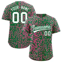 Kelly Green Pink Leopard Print Baseball Jersey 1