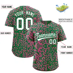 Kelly Green Pink Leopard Print Baseball Jersey 2