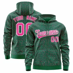 Kelly Green Pink Leopard Print Varsity Letterman Jacket Hoodie 1