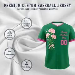 Kelly Green Pink Mother's Day Baseball Jersey 3