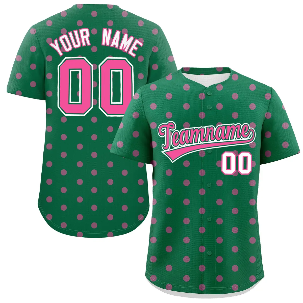 Kelly Green Pink Polka Dot Graffiti Baseball Jersey