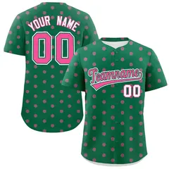Kelly Green Pink Polka Dot Graffiti Baseball Jersey 1