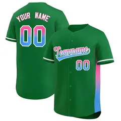 Kelly Green Pink-Powder Blue Gradient Side Baseball Jersey 1