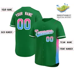 Kelly Green Pink-Powder Blue Gradient Side Baseball Jersey 2