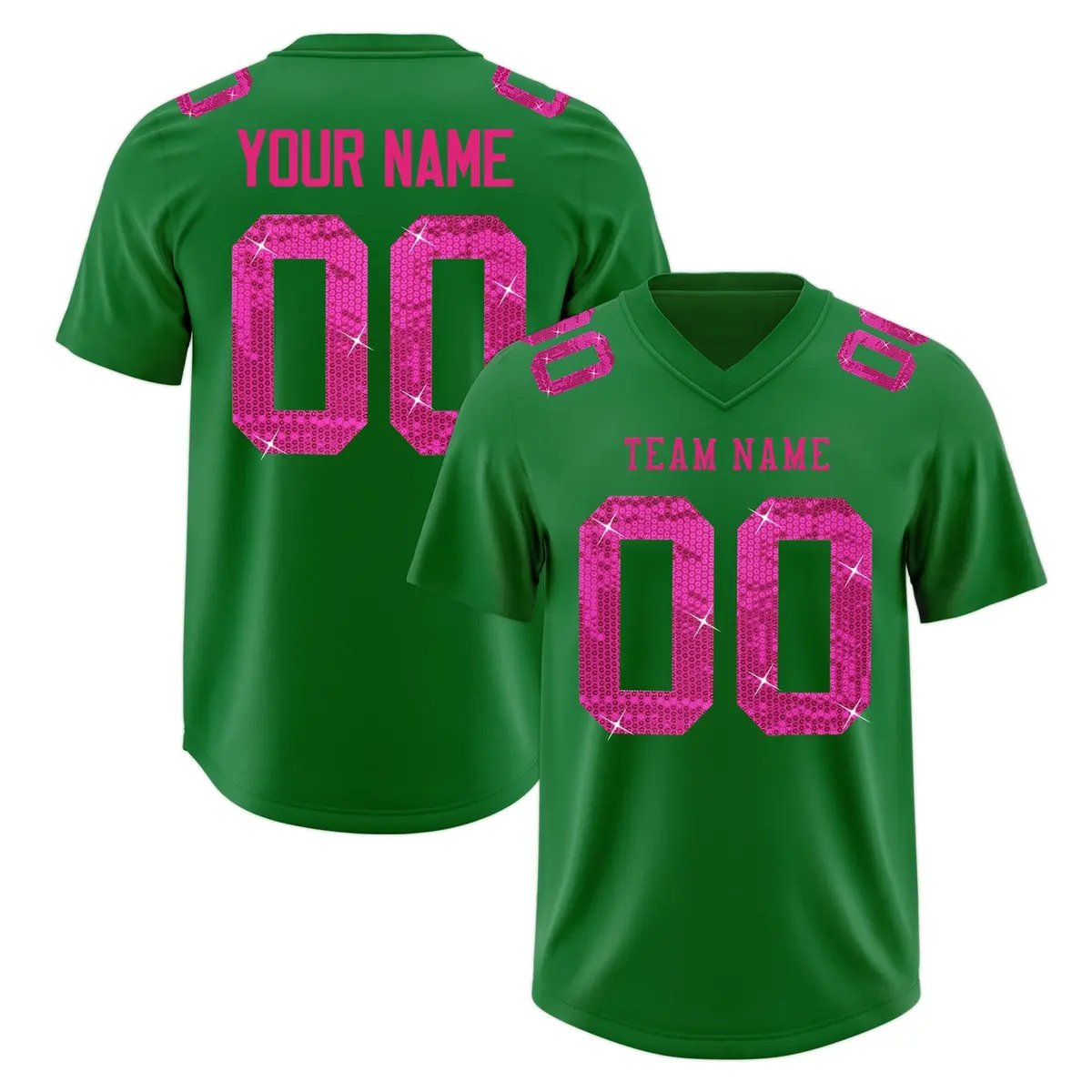 Kelly Green Pink Sequin Lettering Football Jersey
