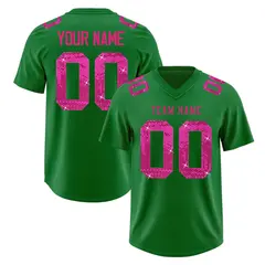Kelly Green Pink Sequin Lettering Football Jersey