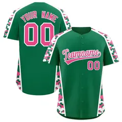 Kelly Green Pink Side Camo Baseball Jersey 1