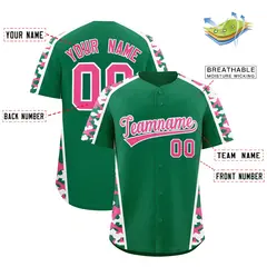 Kelly Green Pink Side Camo Baseball Jersey 2
