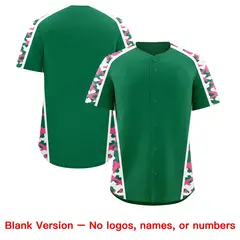Kelly Green Pink Side Camo Baseball Jersey 7