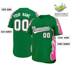 Kelly Green Pink Side Flame Outline Basketball Jersey 2