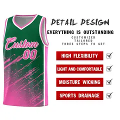 Kelly Green Pink Splash Basketball Uniforms for Teams 2