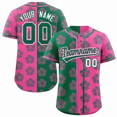 Kelly Green Pink Split Flower Graffiti Baseball Jersey 1