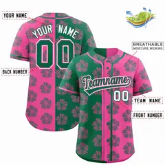 Kelly Green Pink Split Flower Graffiti Baseball Jersey 2