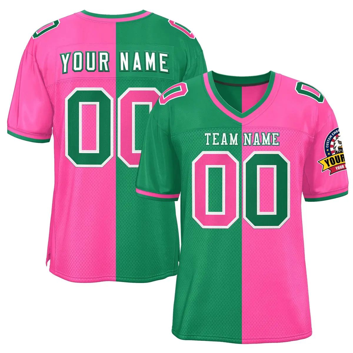 Kelly Green Pink Split Two Tone Authentic Football Jersey