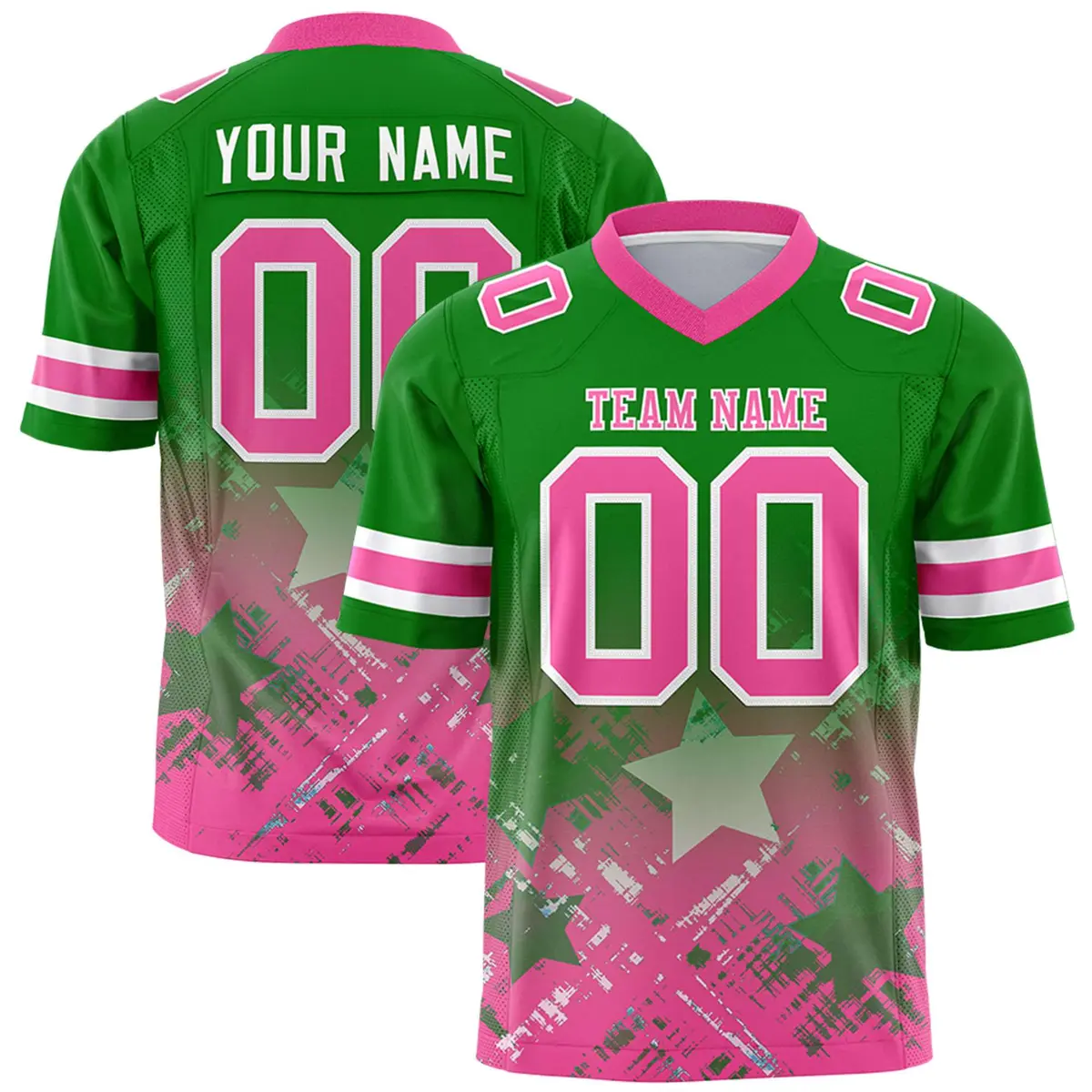 Kelly Green Pink Star Gradient Flag Football Jersey