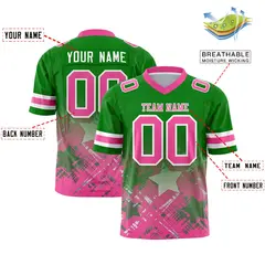 Kelly Green Pink Star Gradient Flag Football Jersey 2